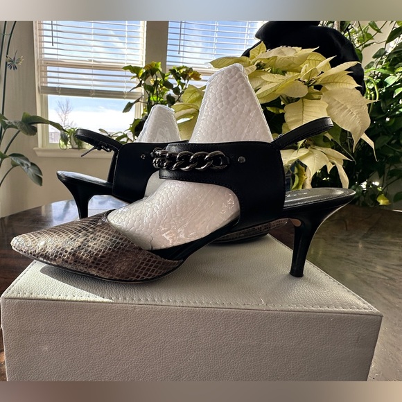 COACH Garland Snakeskin Slingback Kitten Heels Leather Chain Accent Size 9 - Picture 9 of 16